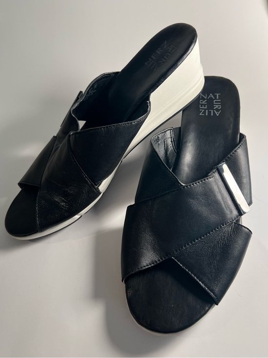 Naturalizer Shoes - Naturalizer Black Leather Crisscross Mule Wedges with White Platform Size 12